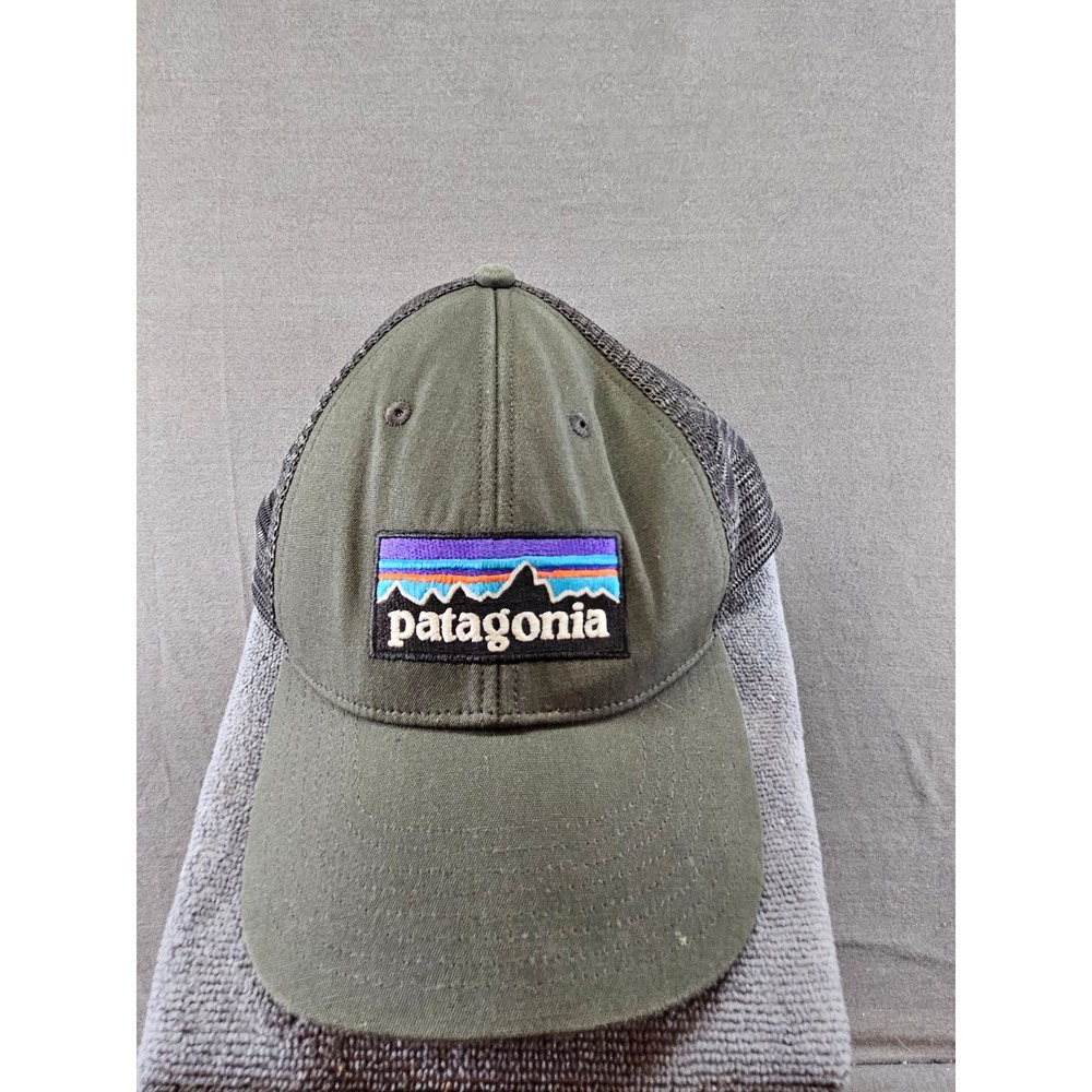 Patagonia P-6 Logo Trucker Hat Dark Olive Green Mesh Snapback Cap NetPlus Brim